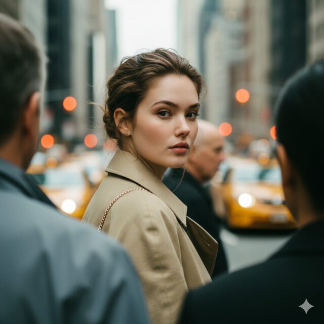 پرامپت پرترهٔ خیابانی با پیش‌زمینهٔ محو و فشردگی تله‌فوتو