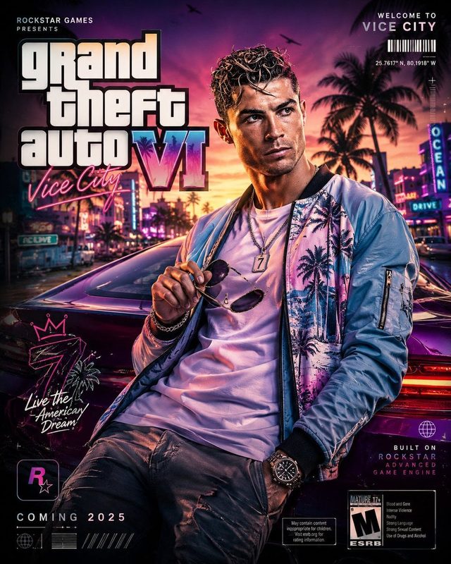 پرامپت هوش مصنوعی: پرامپت ساخت پوستر سینمایی به سبک GTA VI با تایپوگرافی و فضای شهری نئون | GPT Image | @